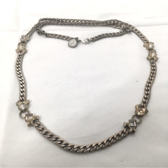 Vintage J.G., Long Silver Cuban Link Necklace With Crystals - Picture 6 of 7
